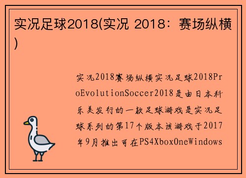 实况足球2018(实况 2018：赛场纵横)